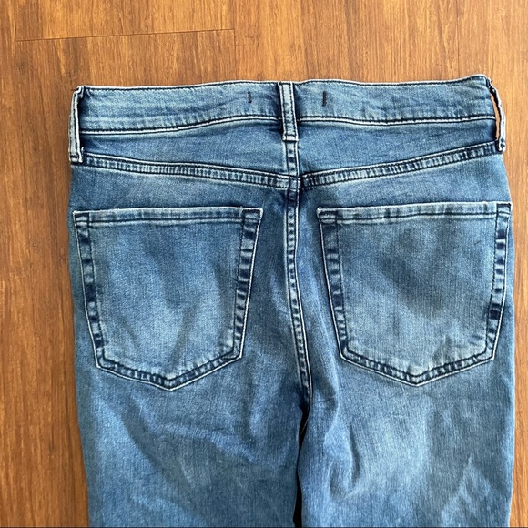 Free People Blue Denim Jeans 27L Long Distressed Ripped Knee Skinny Mid Rise - Picture 5 of 10